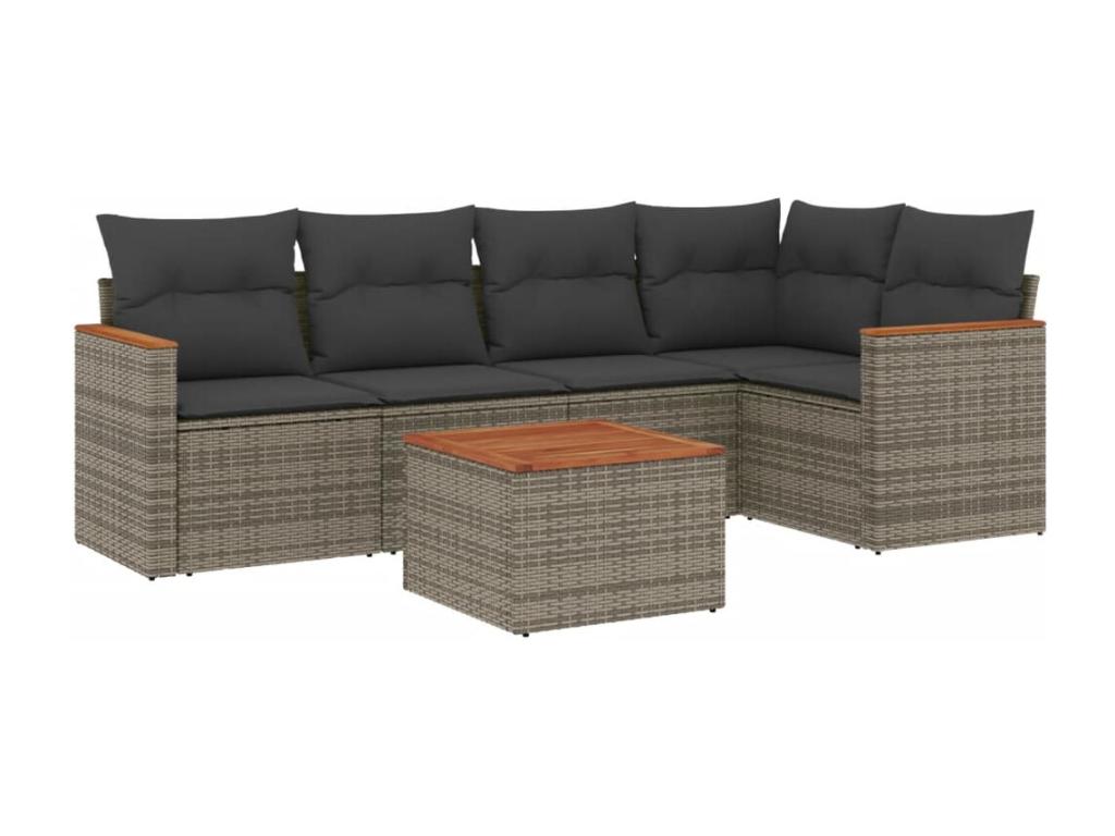 6-piece garden furniture set with grey resin wicker cushions
