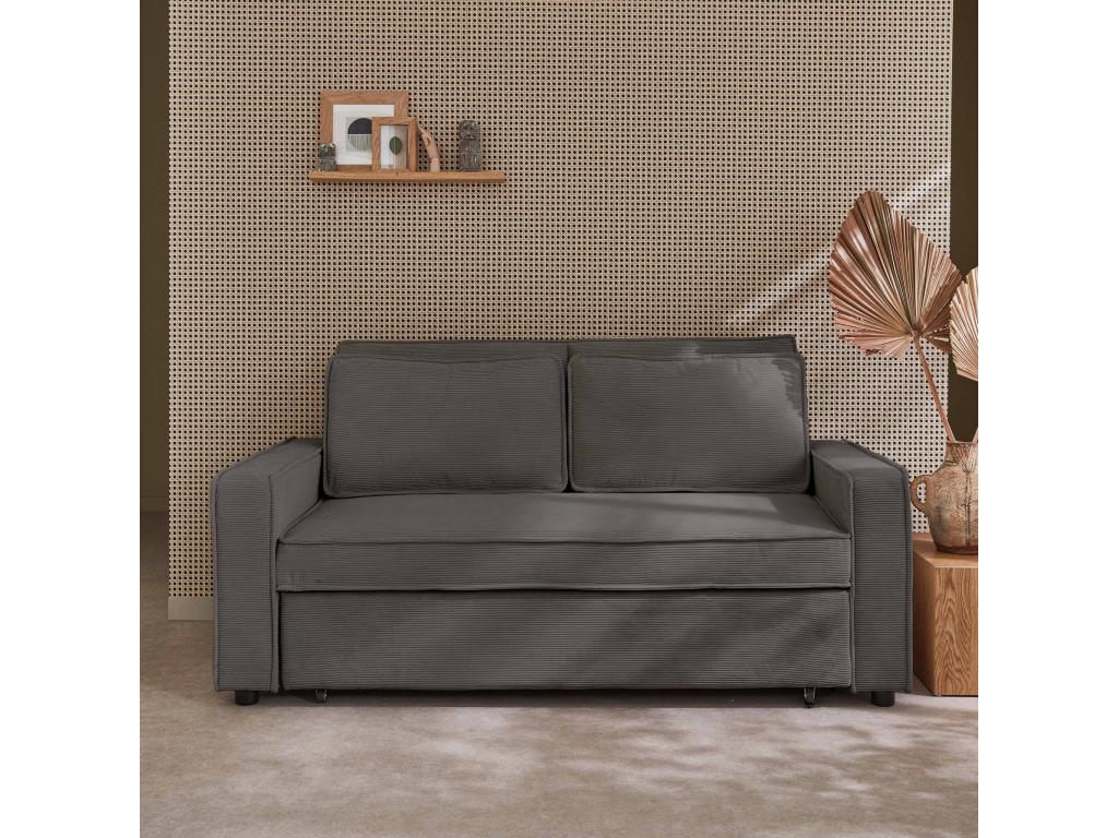 3-seater convertible sofa in grey corduroy - bench - bed - sofa