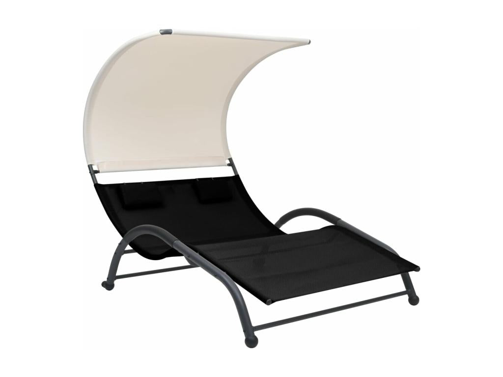 Double chaise longue with black textilene canopy