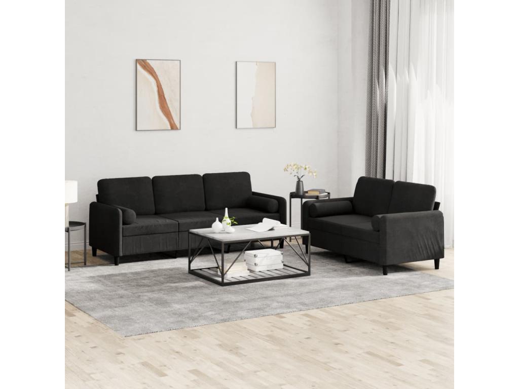 2-piece sofa set with black velvet cushions
