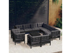 12-piece garden furniture set with cushions, black, solid pine wood