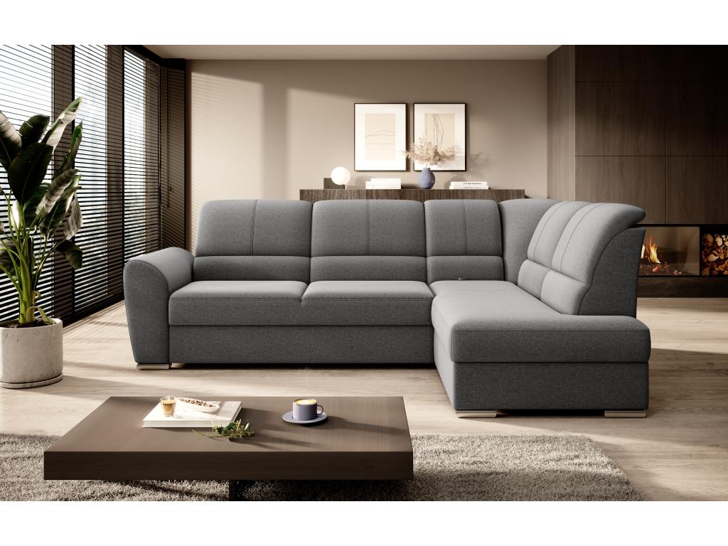 Homzora 270cm Right-Hand Corner Convertible Sofa in Dark Grey Fabric with Chrome Steel Legs