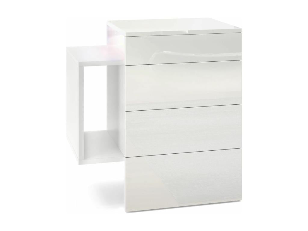 White Matte Bedside Table with Lacquered Fronts, WxHxD 60x63x38 cm, LED