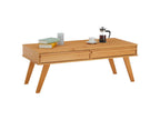 Homzora Scandinavian style coffee table, rectangular living room table with 2 drawers in solid brown stained pine