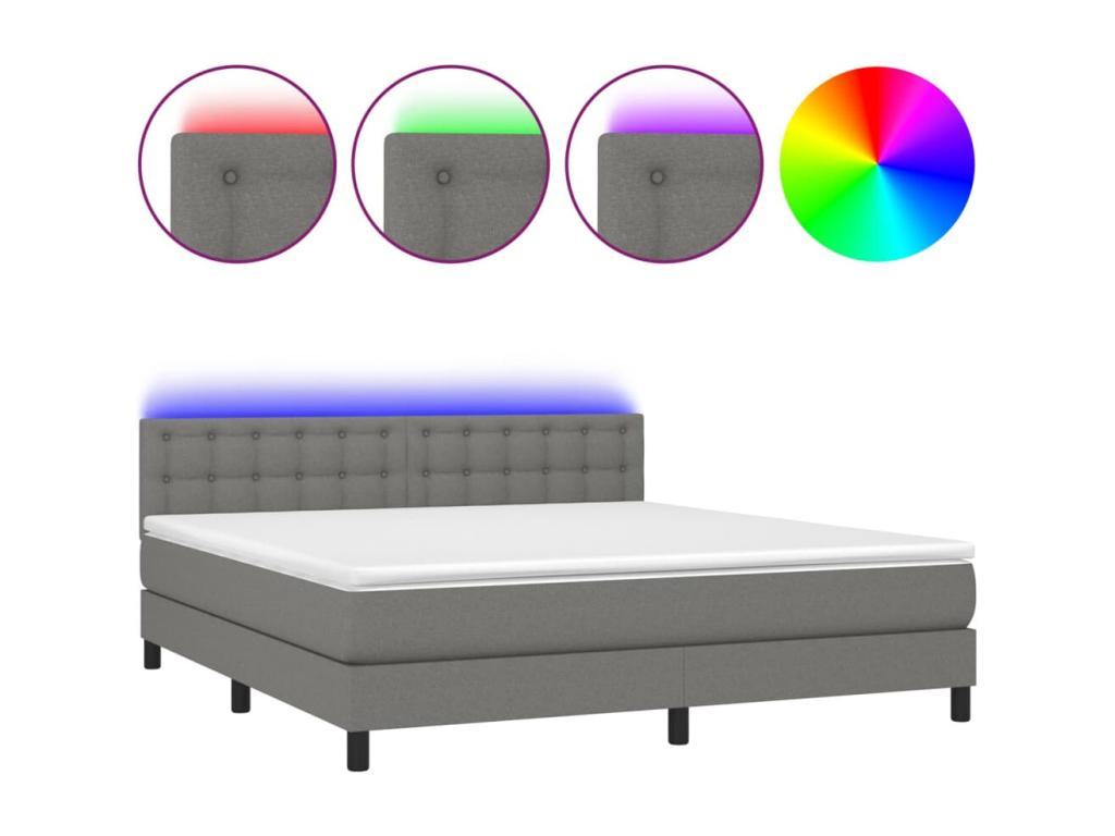 Upholstered bed base and mattress with LED lighting, dark grey, 160x200 cm, fabric
