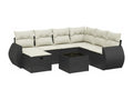 8-piece garden furniture set with cushions, black woven resin