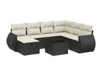 8-piece garden furniture set with cushions, black woven resin