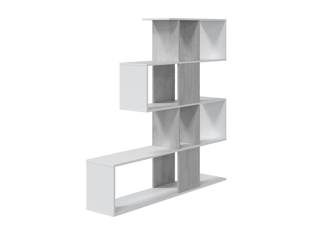 Homzora multi-purpose shelf in white/concrete grey melamine-coated particleboard - Height 145 x Length 145 cm x Depth 28 cm