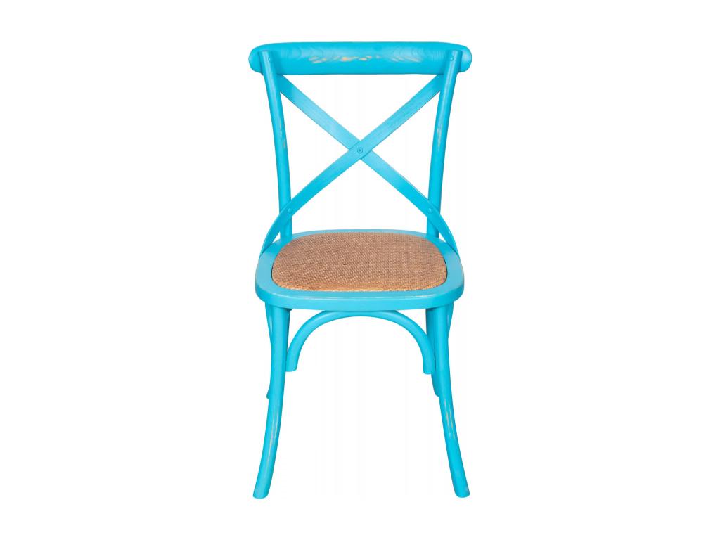 Homzora Harmonie Chair – Solid wood with an antique finish and a blue rattan seat – Perfect for the Homzora Dining Room and Living Room – 48x52x88 cm