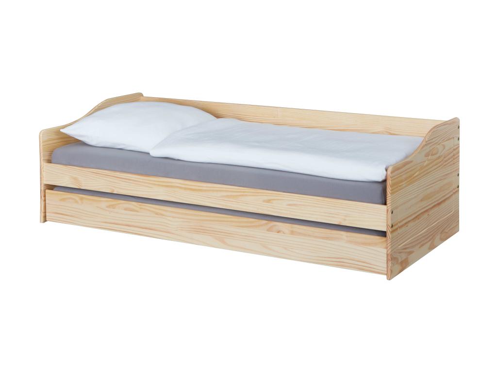 Natural solid wood trundle bed with integrated Homzora slatted base 90x200 - LT12120