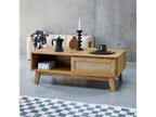 Coffee table with 2 niches - 1 sliding door - wood and cane effect - eucalyptus legs