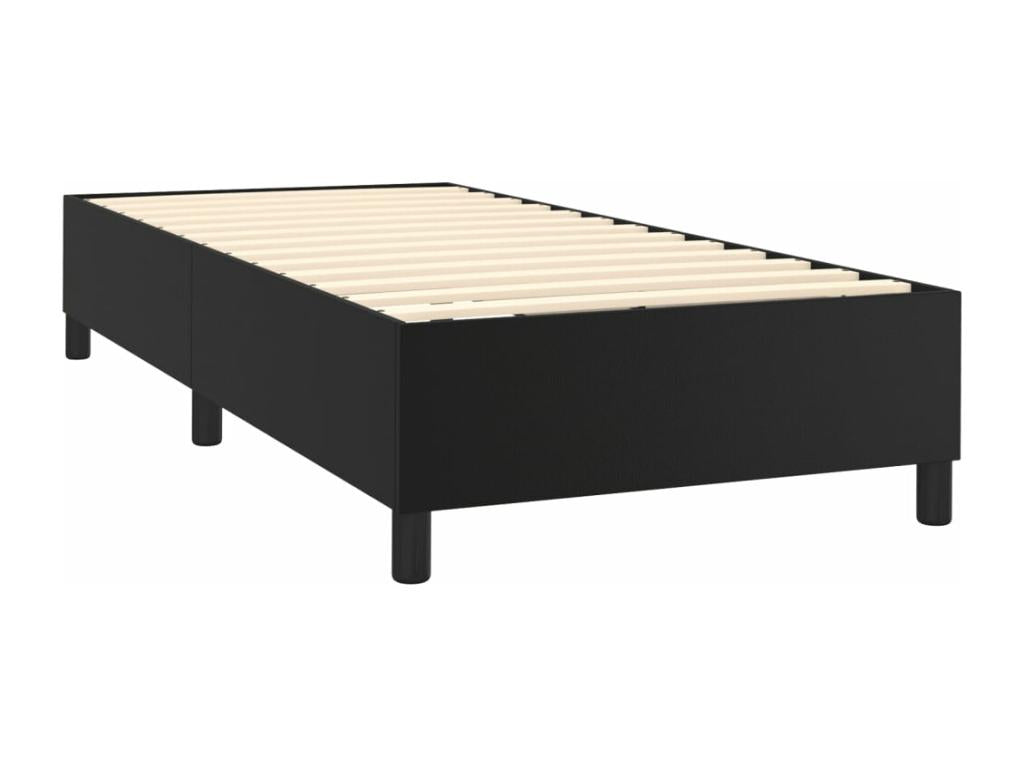Upholstered bed base with mattress and LED lighting, black, 90x200 cm, faux leather