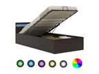 Storage bed frame with LED lighting, grey faux leather, 90x200 cm