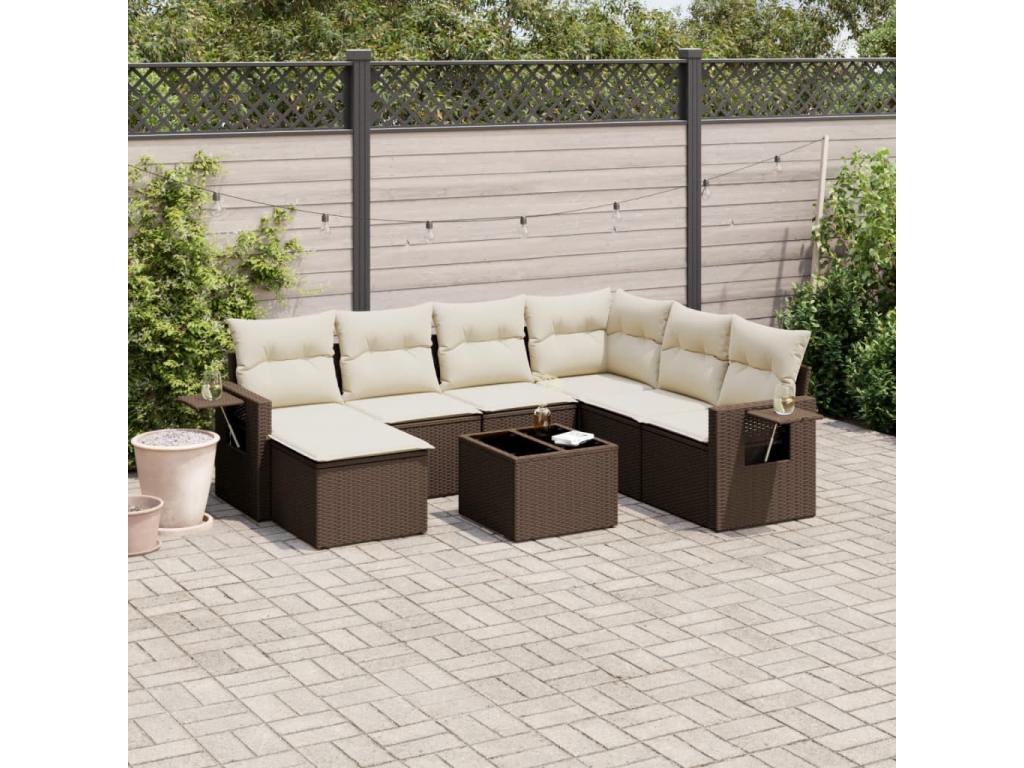 8-piece garden furniture set with brown resin wicker cushions