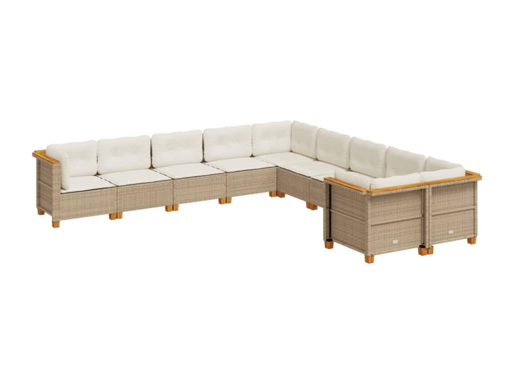 Garden furniture set with cushions, 10 pieces, beige woven resin