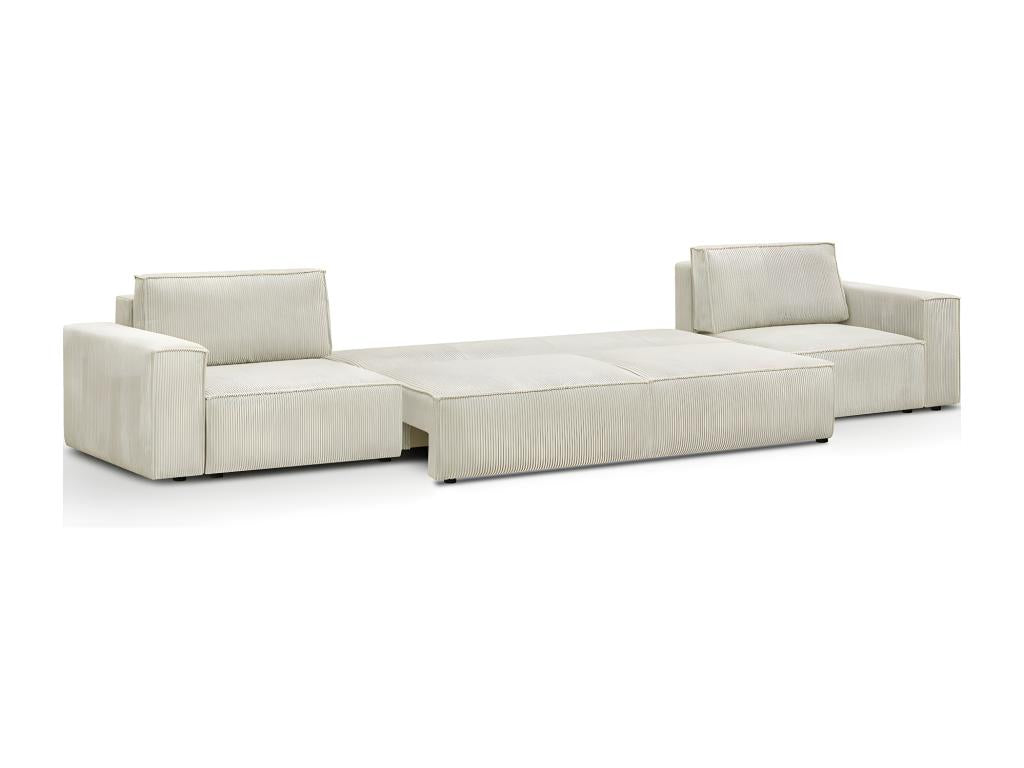 Modular 7-seater convertible sofa with storage compartment in beige corduroy - Homzora Mod
