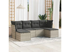 6-piece garden furniture set with light grey cushions, woven resin