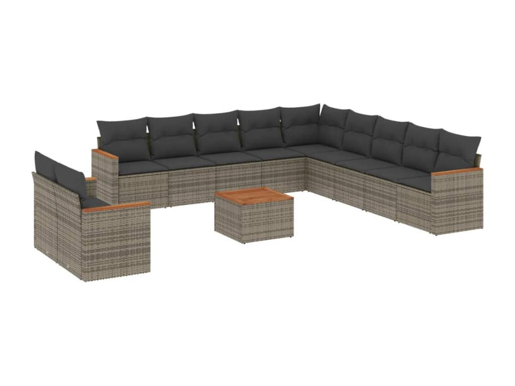 12-piece garden furniture set with cushions, grey woven resin