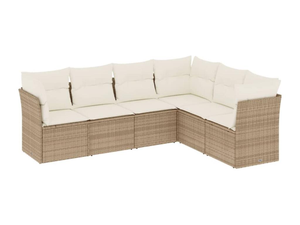 Garden furniture set with cushions, 6 pieces, beige woven resin