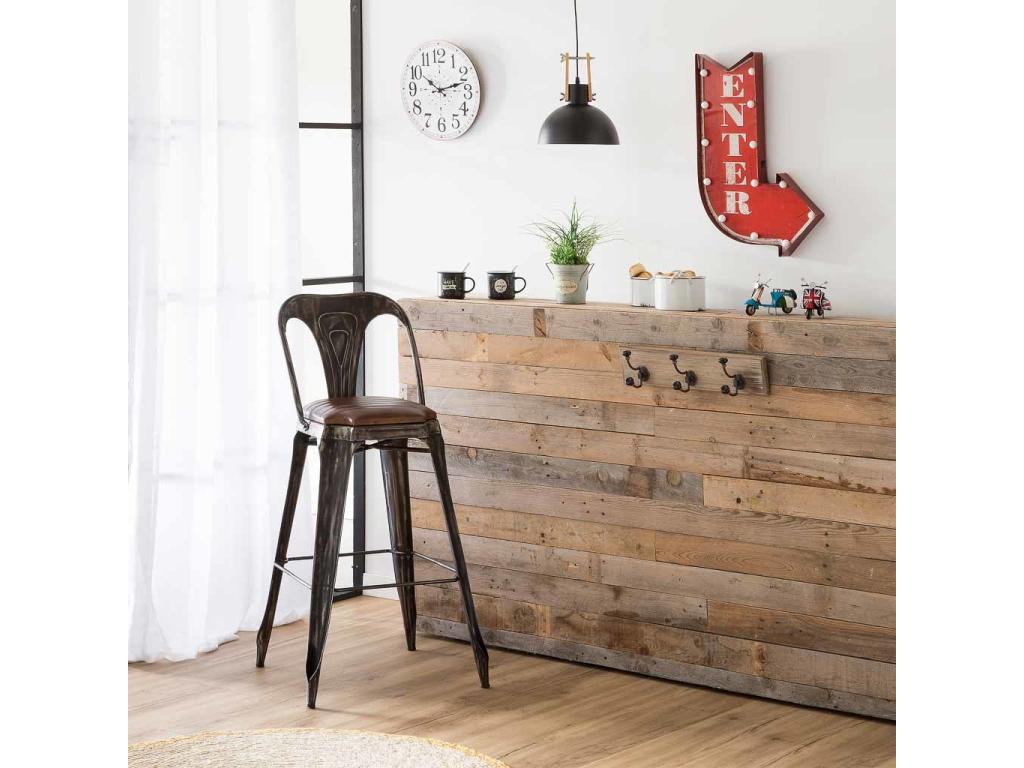 Metal and leather stool with brown backrest, 49x53x105h