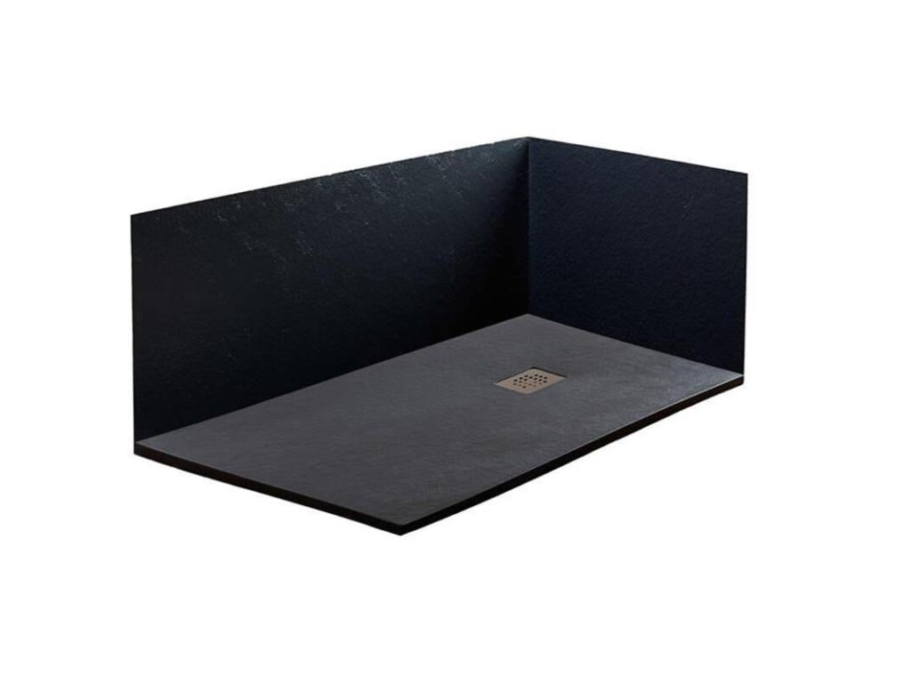 Homzora Extra Slim Black 100x145 cm Shower Tray in Synthetic Resin and Marble Dust with Free Drain