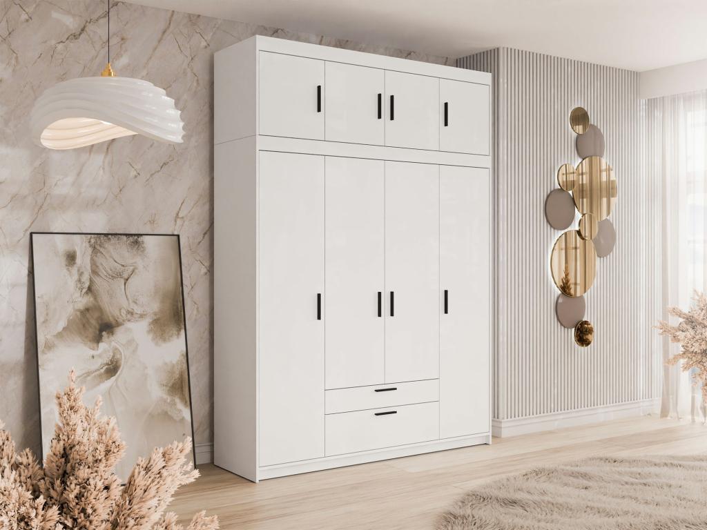 Homzora 106 White Wardrobe 246x176x53cm Wardrobe Doors with Hinges