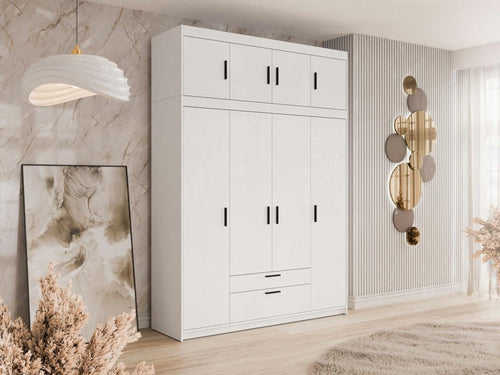 Homzora 106 White Wardrobe 246x176x53cm Wardrobe Doors with Hinges