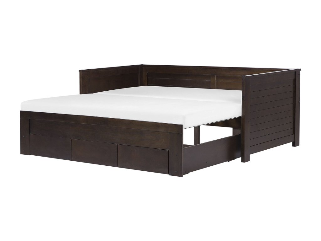 CAHORS Wooden Bed with Storage Drawers, 90x200 cm, Dark Brown