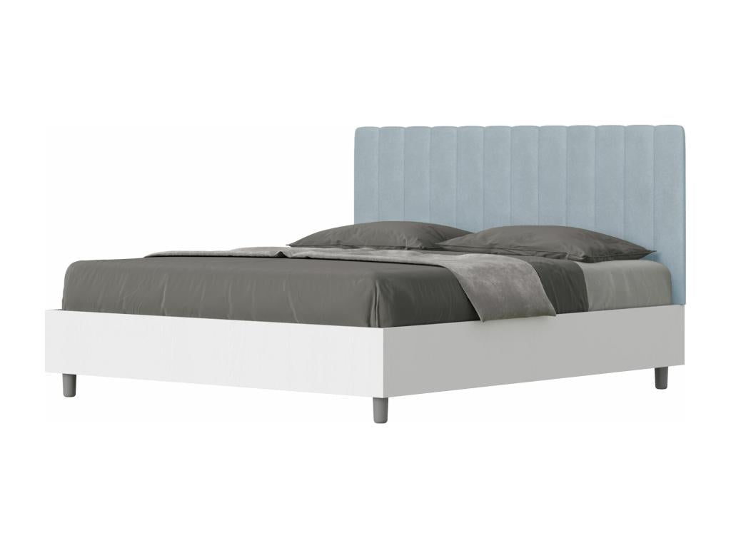 Bed with slatted base 160x200 white ash frame light blue microfiber headboard Homzora