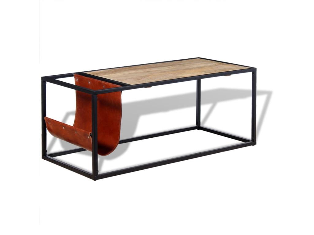 Coffee table with magazine rack, genuine leather, 110x50x45 cm