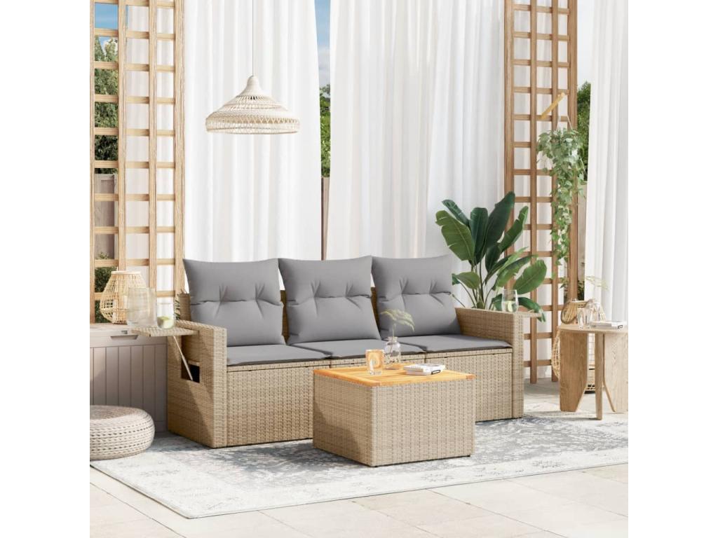 4-piece garden furniture set with cushions, méHomzora beige woven resin