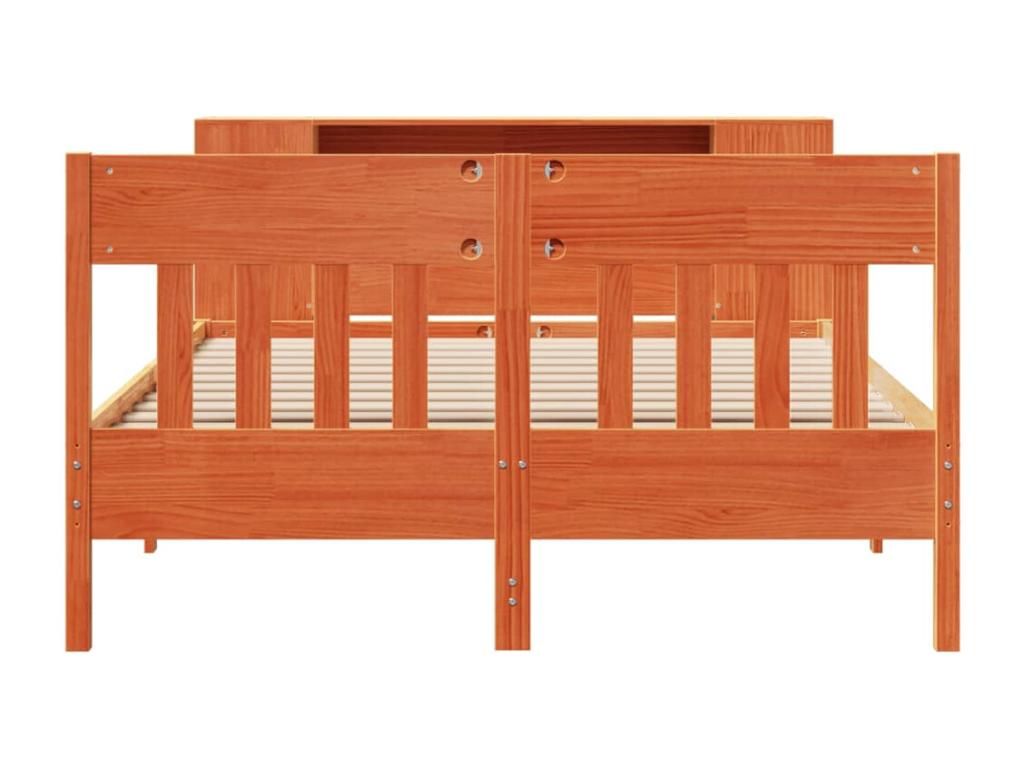 Bookshelf bed without mattress, brown wax finish, 140x200 cm, solid pine