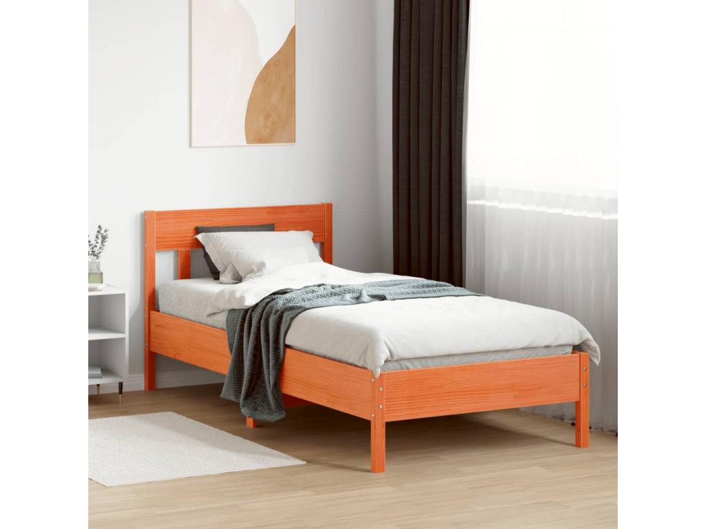 Bed frame without mattress brown wax 90x190 cm solid pine wood