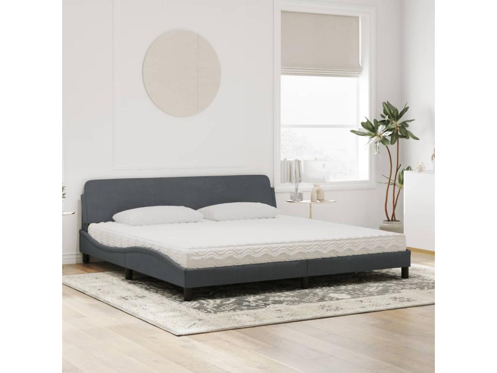 Bed with dark grey mattress 200x200 cm velvet