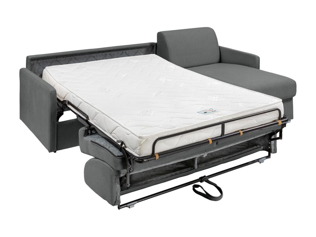 Express convertible and reversible corner sofa in grey fabric - 140 cm sleeping area - 14 cm mattress - Homzora