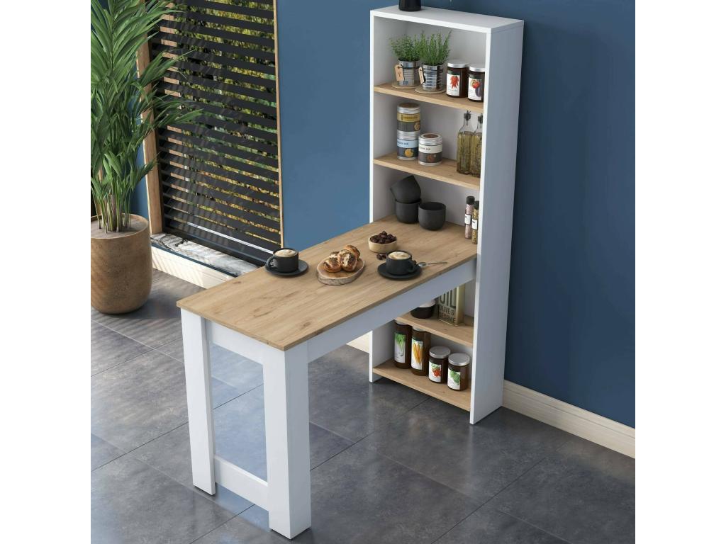 Homzora Fixed Table Kitchen Shelf Dining Console Fixed Rectangular Shelf 120x54x154 cm Walnut and White