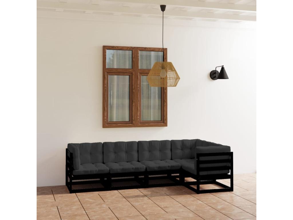 5-piece garden furniture set with cushions, solid pine wood