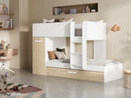 Bunk beds with pull-out bed and storage, 3x90x190 cm - White and Natural - Homzora