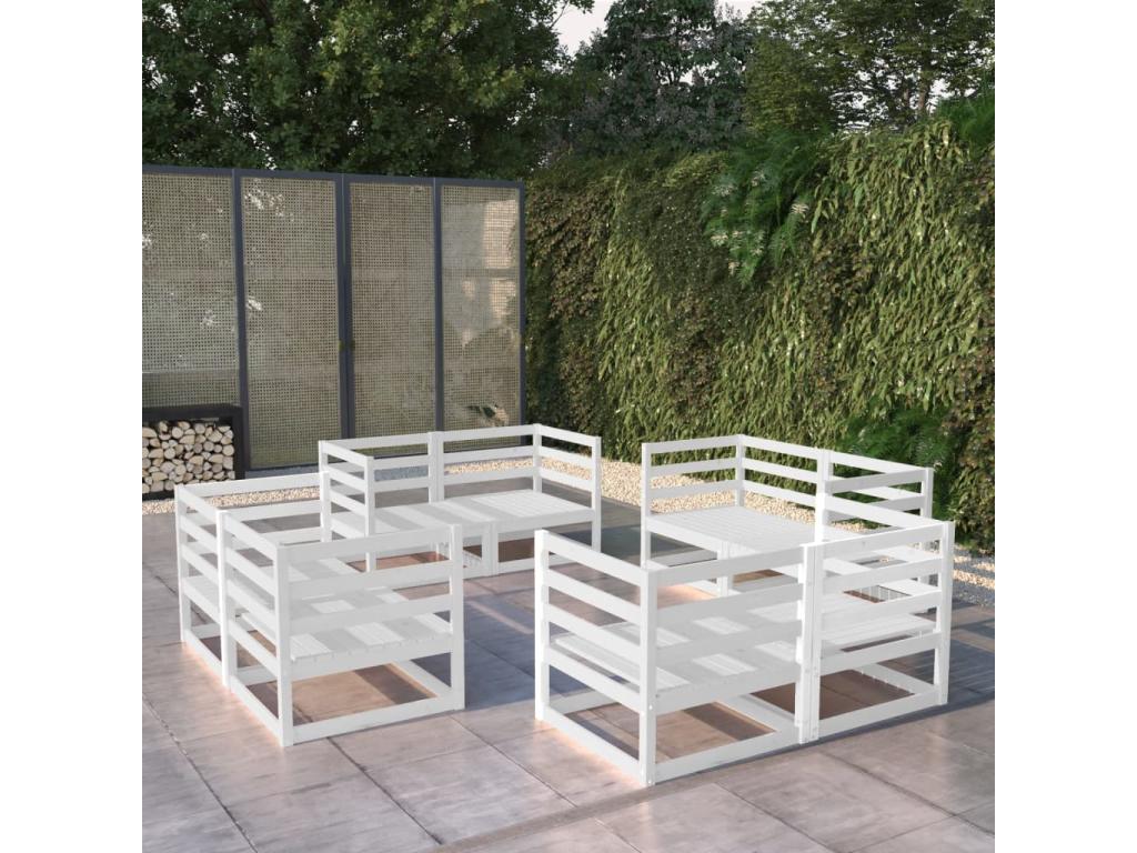 8-piece garden furniture set, white, solid pine wood