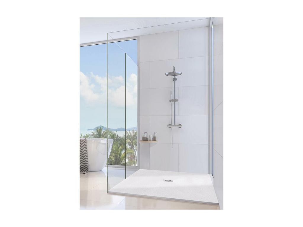 72x81 Homzora Extra Thin White Marmoresin Shower Tray with Free Drain
