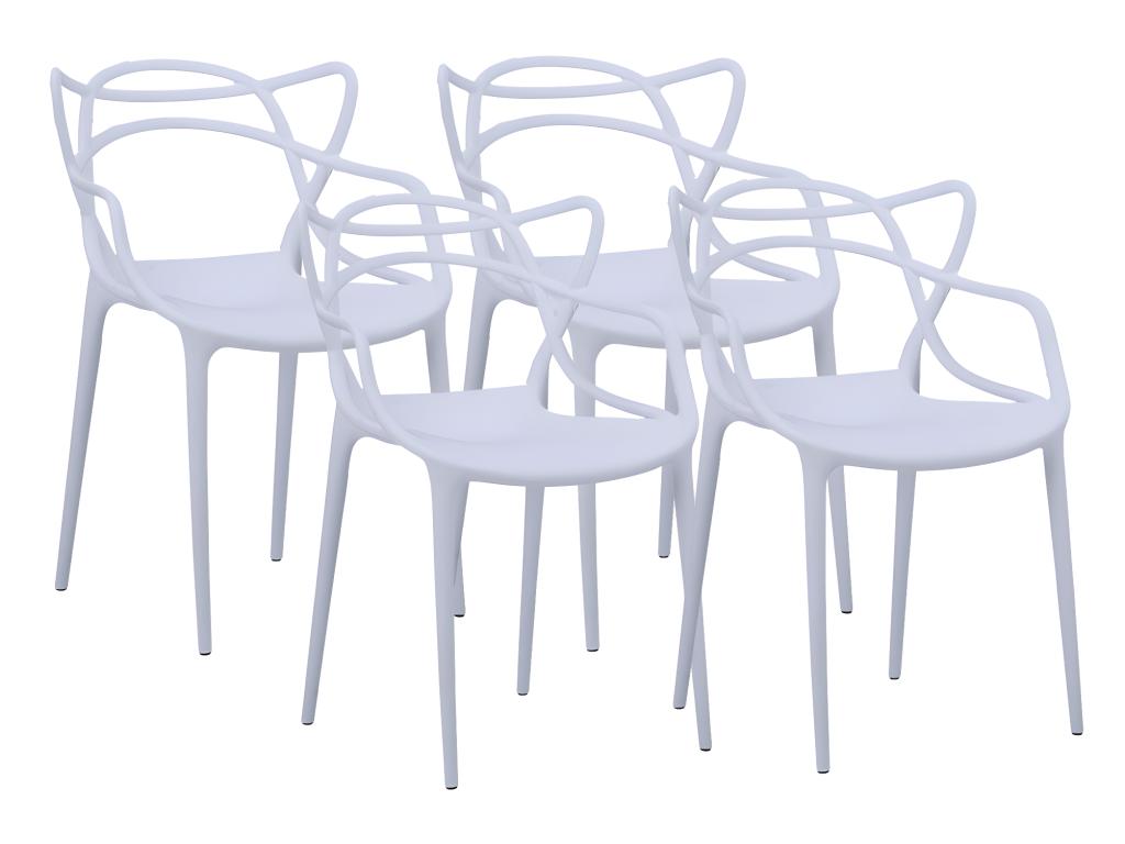 Set of 4 Homzora-shaped chairs in white polypropylene - Length 55 x Depth 55 x Height 83 cm