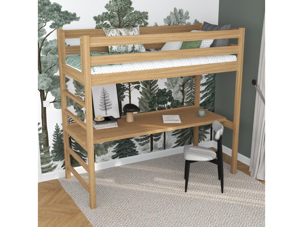 Oak loft bed - with desk N01 Natural Oak 100x190