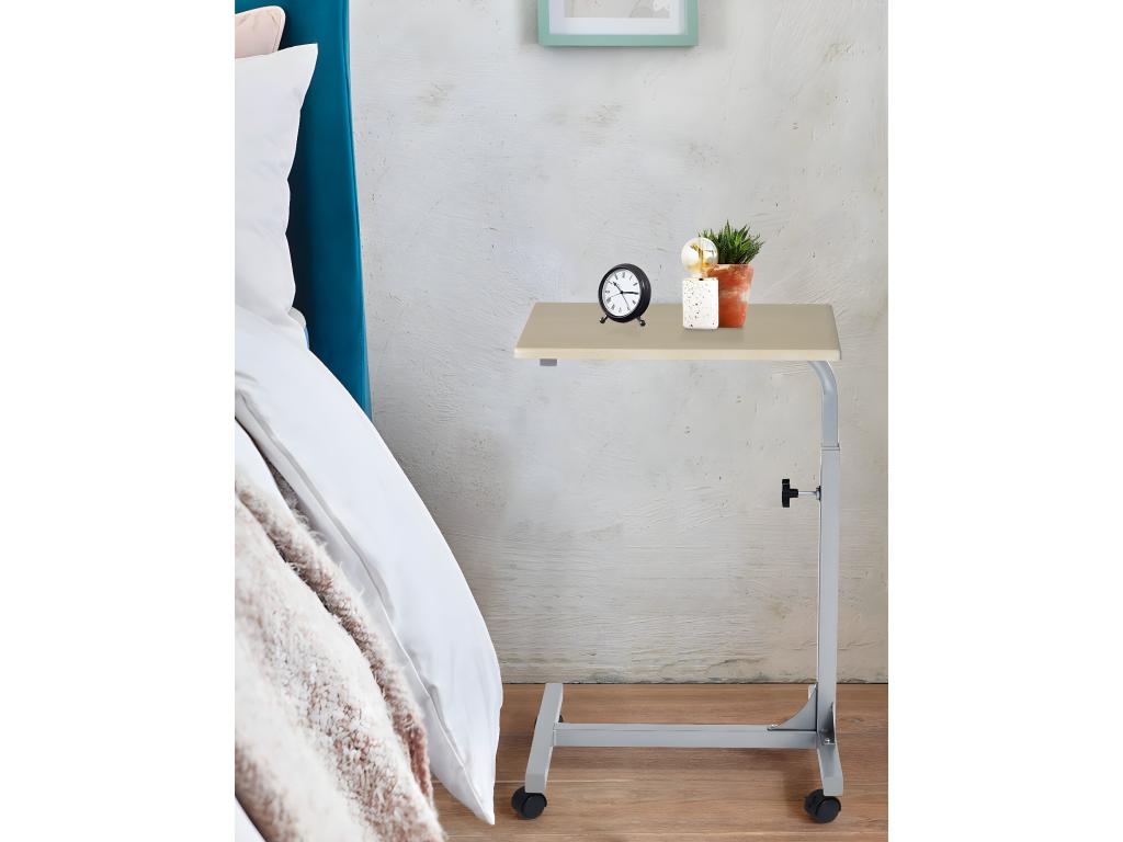 Homzora Adjustable Height Laptop Bed Table with 4 Lockable Legs, Wooden PC Desk, Metal, Oak Finish, 48x37x79 cm