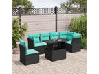 6-piece garden furniture set with cushions, black woven resin