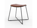 Brown leather stool with black metal legs - Homzora
