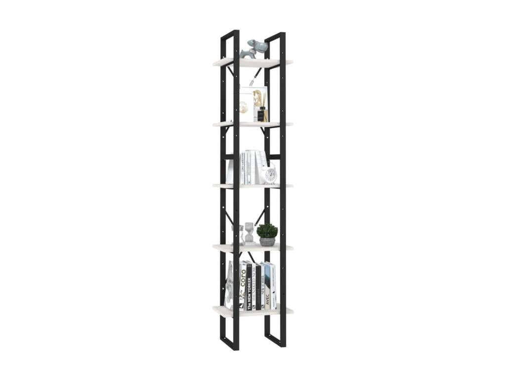 5-Tier Bookshelf, White, 40x30x175 cm, Pine Wood