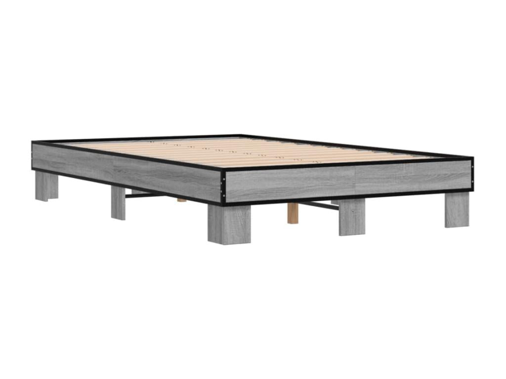 Homzora grey bed frame 140x190 cm engineered wood and metal
