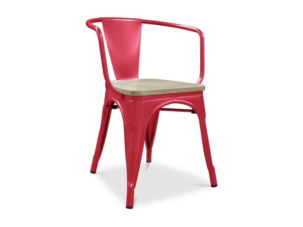 Homzora industrial chair with polished steel armrests and natural solid wood seat - Turquoise Blue
