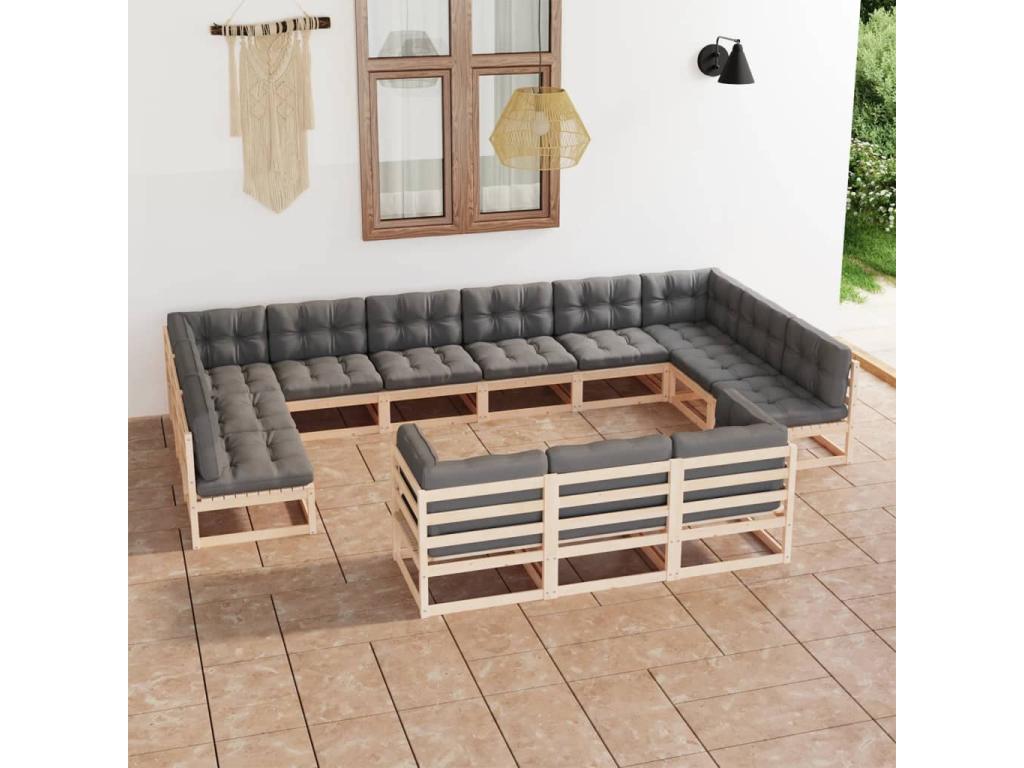 13-piece garden furniture set with cushions, solid pine wood