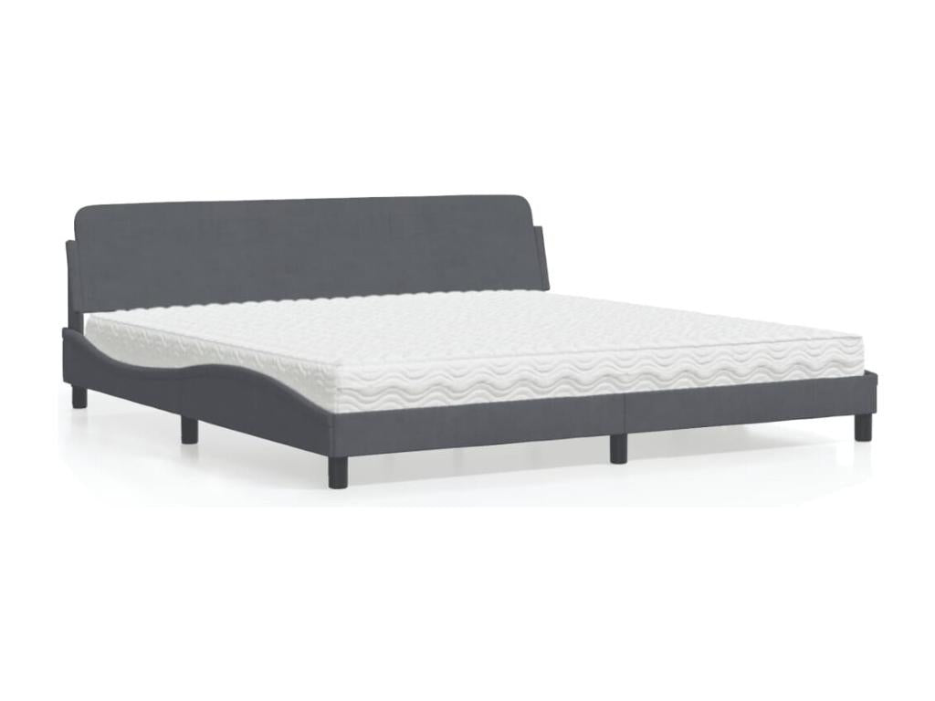 Bed with dark grey mattress 200x200 cm velvet